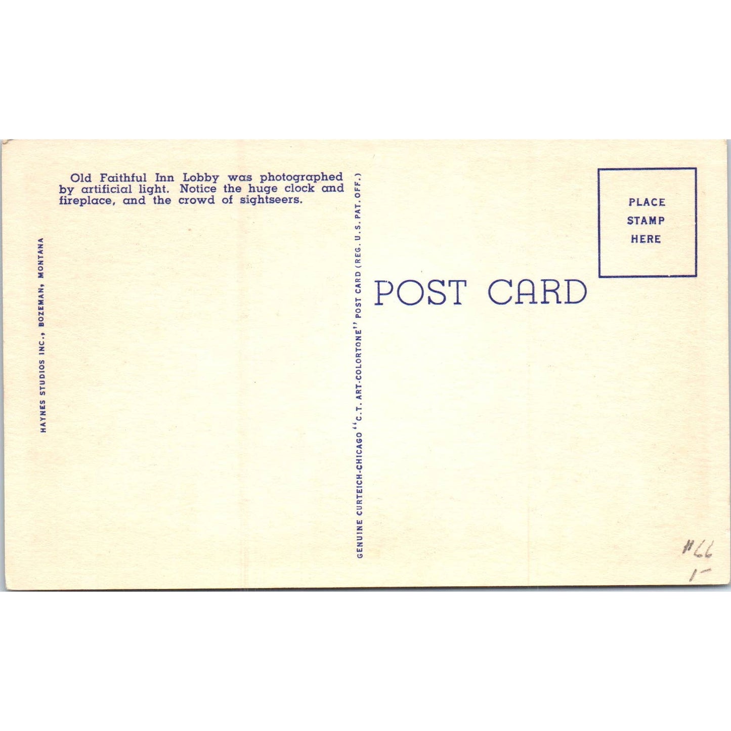 Old Faithful Inn Lobby Yellowstone Park Original Postcard TK1-P14