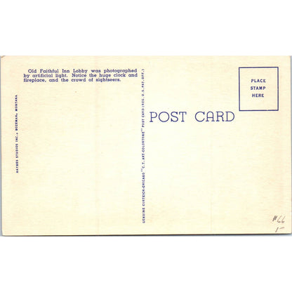 Old Faithful Inn Lobby Yellowstone Park Original Postcard TK1-P14