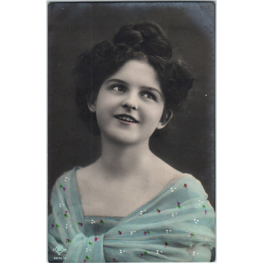 Victorian Lady Art Nouveau Hand Tinted 1909 Original Postcard P2-1