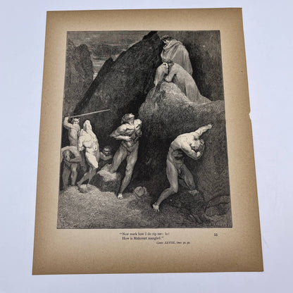 Original 1880s Gustave Dore Engraving Dante How is Mahomet mangled FL4