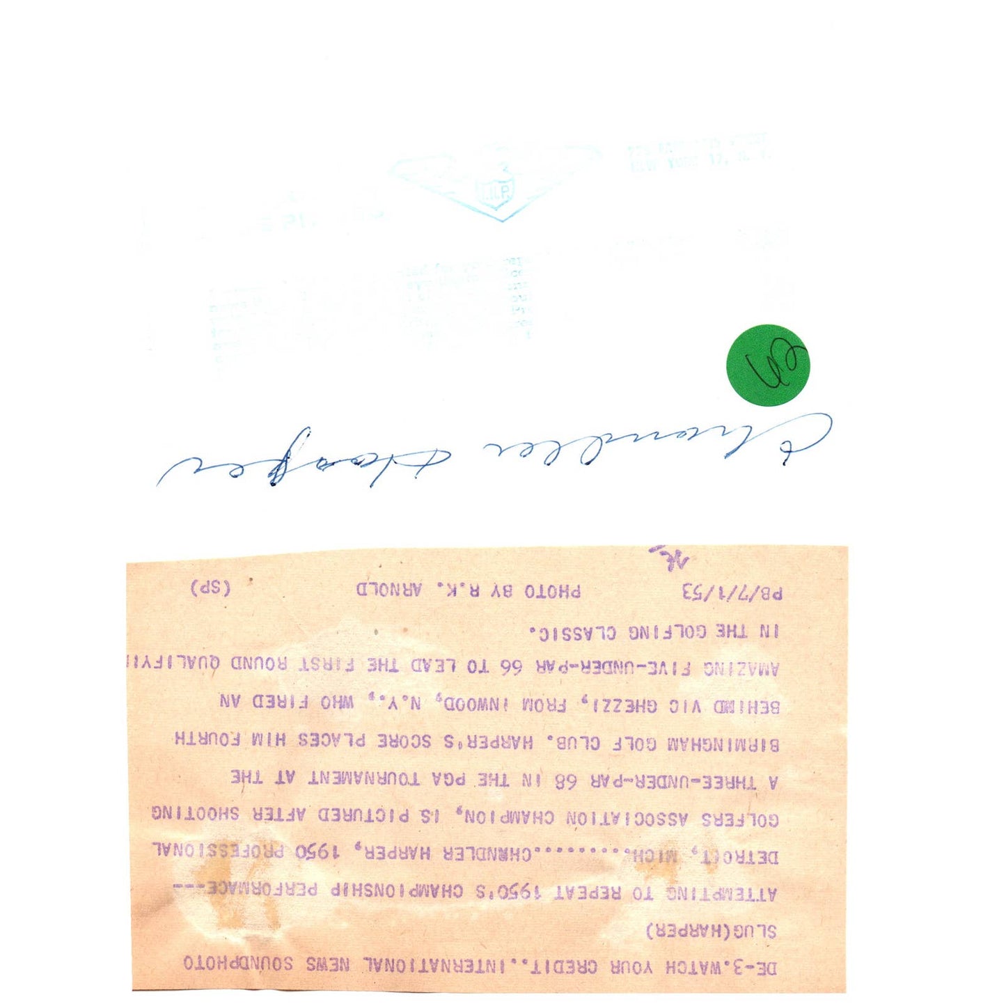 1953 Press Photo Chandler Harper PGA Tournament Birmingham Golf Club 7x9 AD2