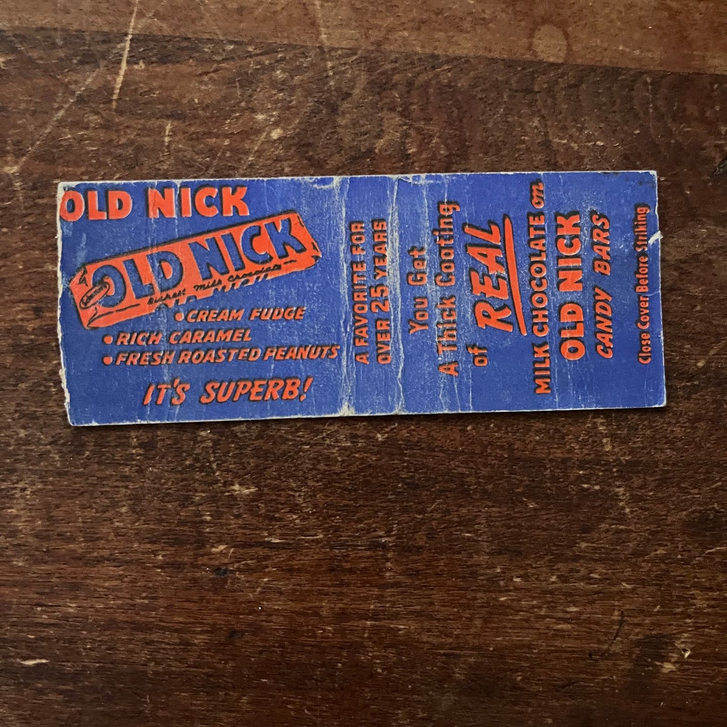 Old Nick Candy Bars - Blue & Orange Advertising Matchbook Cover SA9-M13