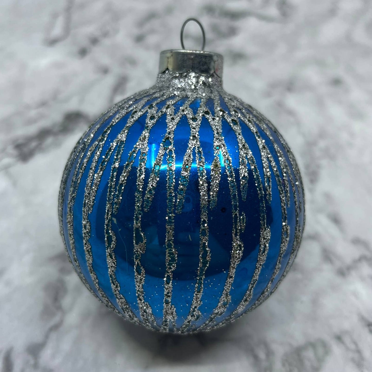 Vintage Blue Glass Ornament Mica Stencil OT1
