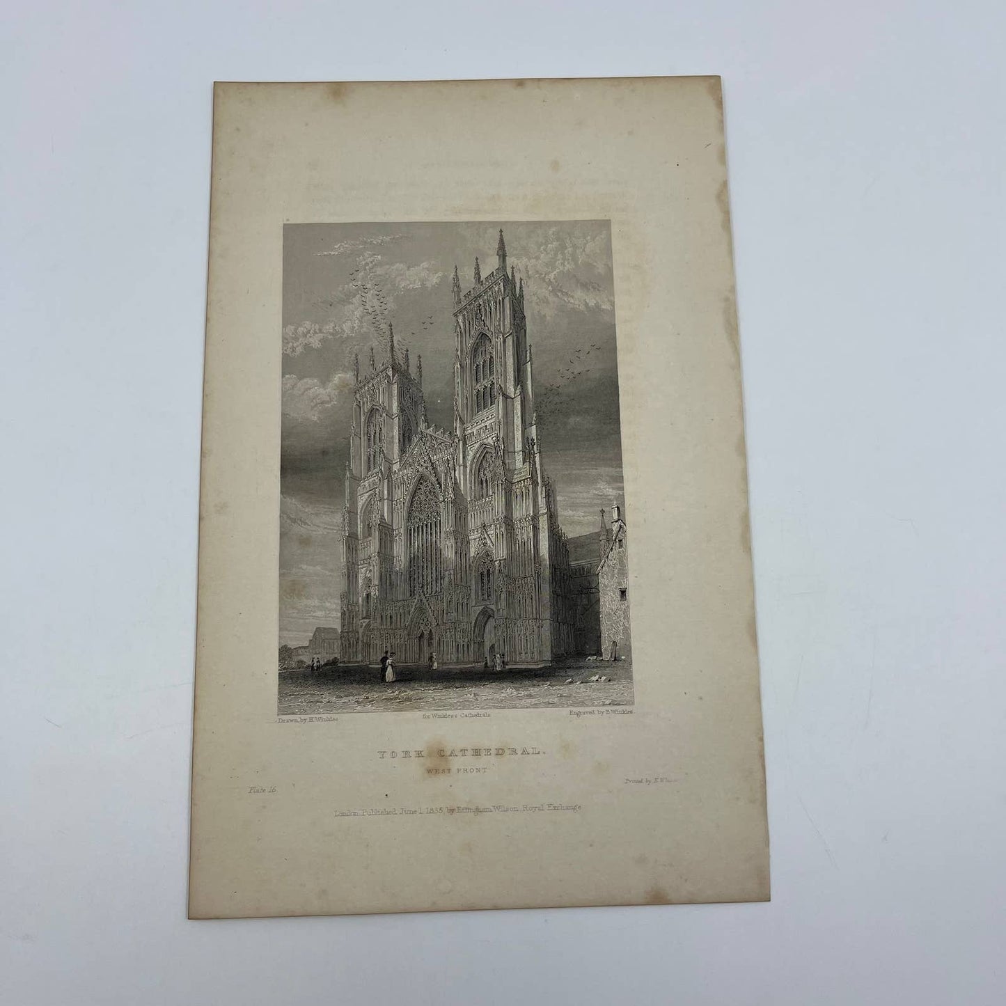 1836 Original Art Engraving York Cathedral West Front View Floor Plan & Bio TG6