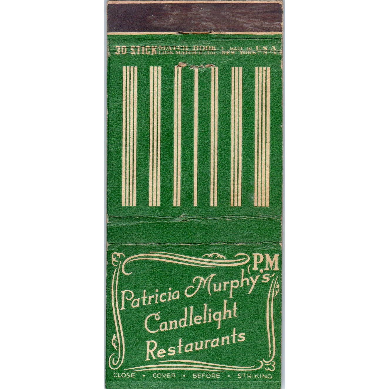 Patricia Murphy's Candlelight Restaurant Brooklyn Advertising Matchbook SA1-M11