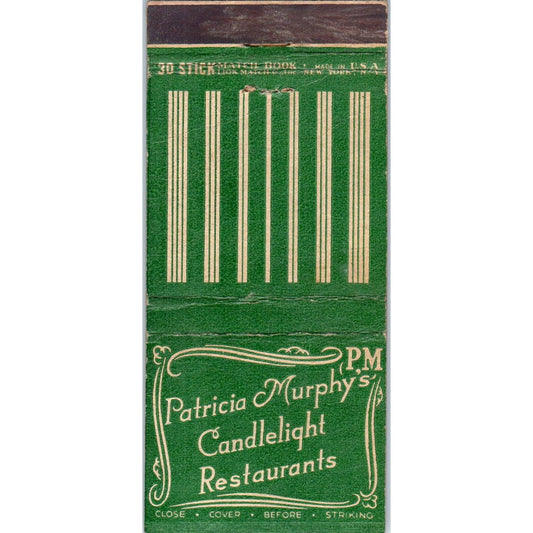 Patricia Murphy's Candlelight Restaurant Brooklyn Advertising Matchbook SA1-M11