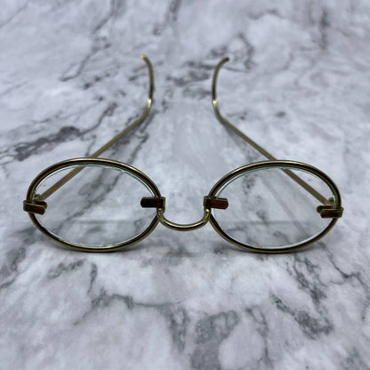 Antique Heavy Gauge Gold Tone Oval Spectacles Eyeglasses Steampunk SE9