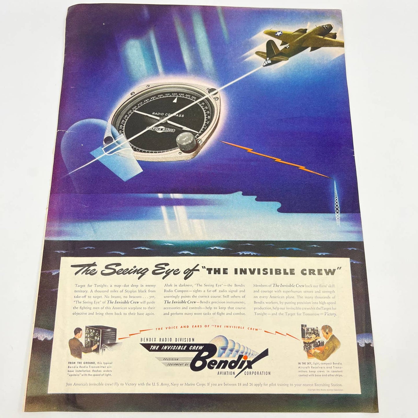 1942 WWII Invisible Crew Bendix Aviation Ad Military Propaganda FL1