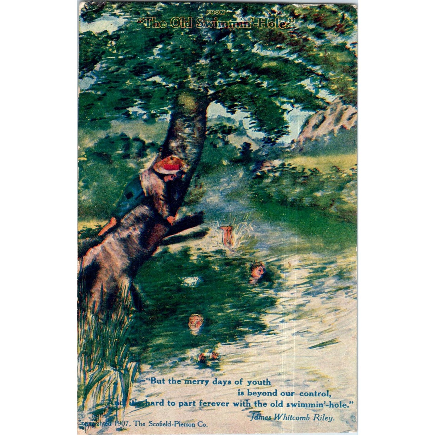 The Old Swimmin Hole James Whitcomb Riley Poem 1911 Original Postcard TK1-P12