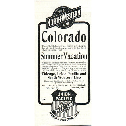 Northwestern Line Railroad Colorado Summer Vacation - 1903 Original Ad TJ7-S