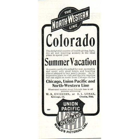 Northwestern Line Railroad Colorado Summer Vacation - 1903 Original Ad TJ7-S