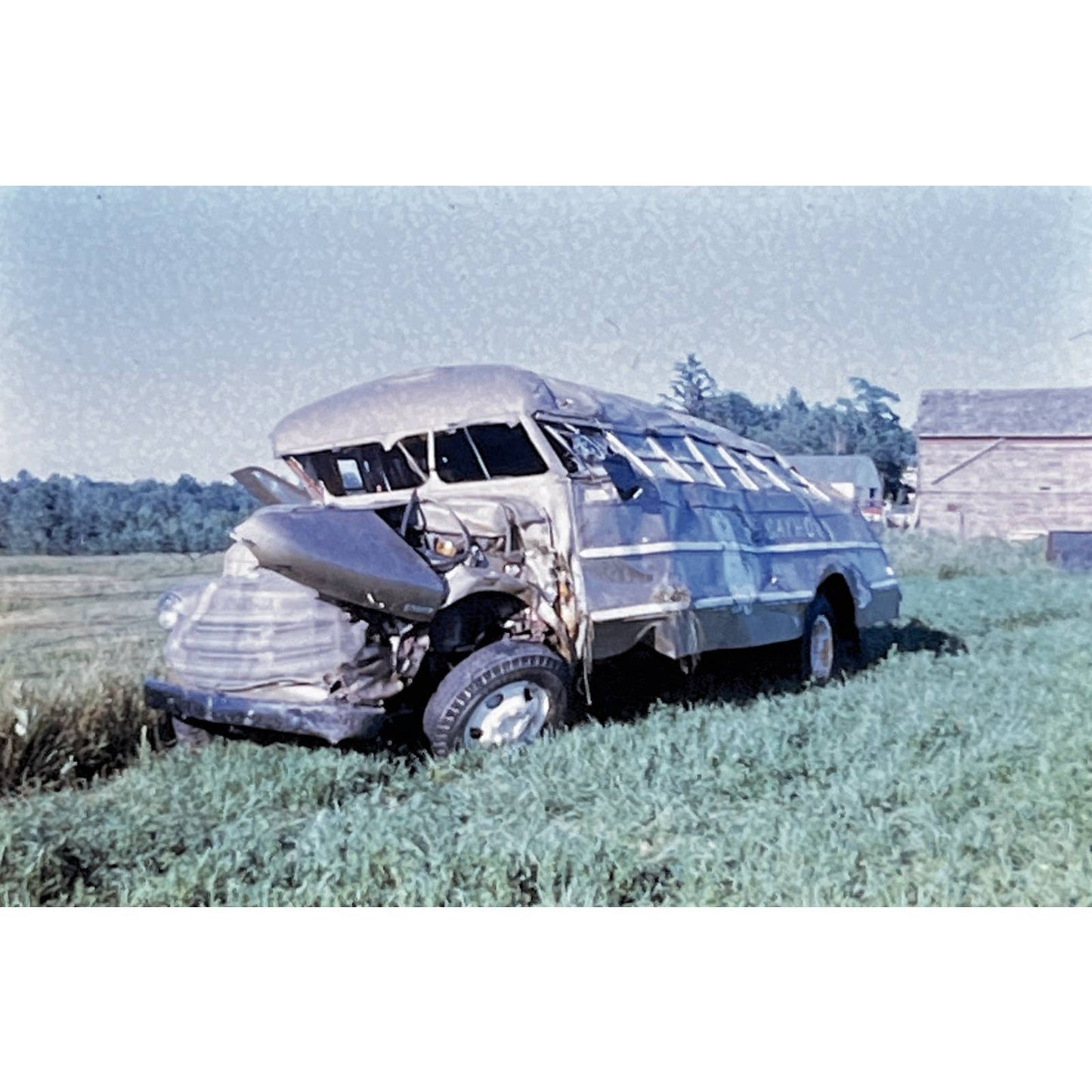1960s Original Color Slide Crashed Bus Wreck Set of 4 2x2 TK2-S4-24