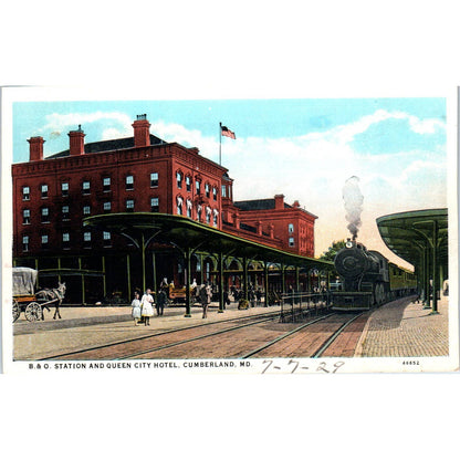 B&O Station and Queen City Hotel Cumberland MD 1929 - Original Postcard TJ9-P1