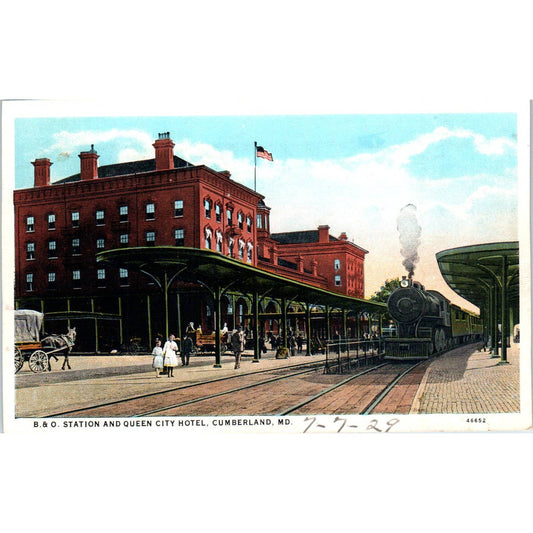 B&O Station and Queen City Hotel Cumberland MD 1929 - Original Postcard TJ9-P1