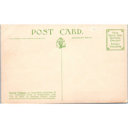 Antique Postcard Girard College Philadelphia PA TD9-P1