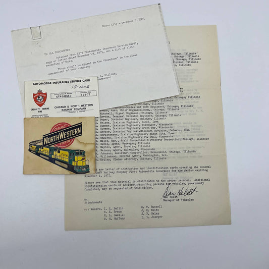 1971 Chicago & Northwestern Railway Co Insurance Card & Employee Memo AC8