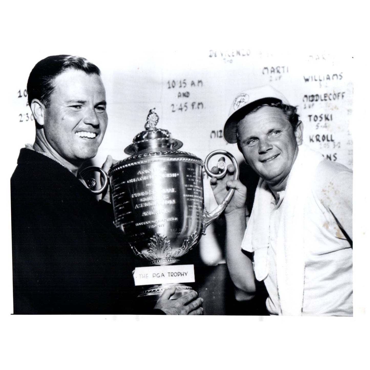 1954 Press Photo Golf Chick Harbert Walter Burkemo PGA Trophy 7x9" AD2