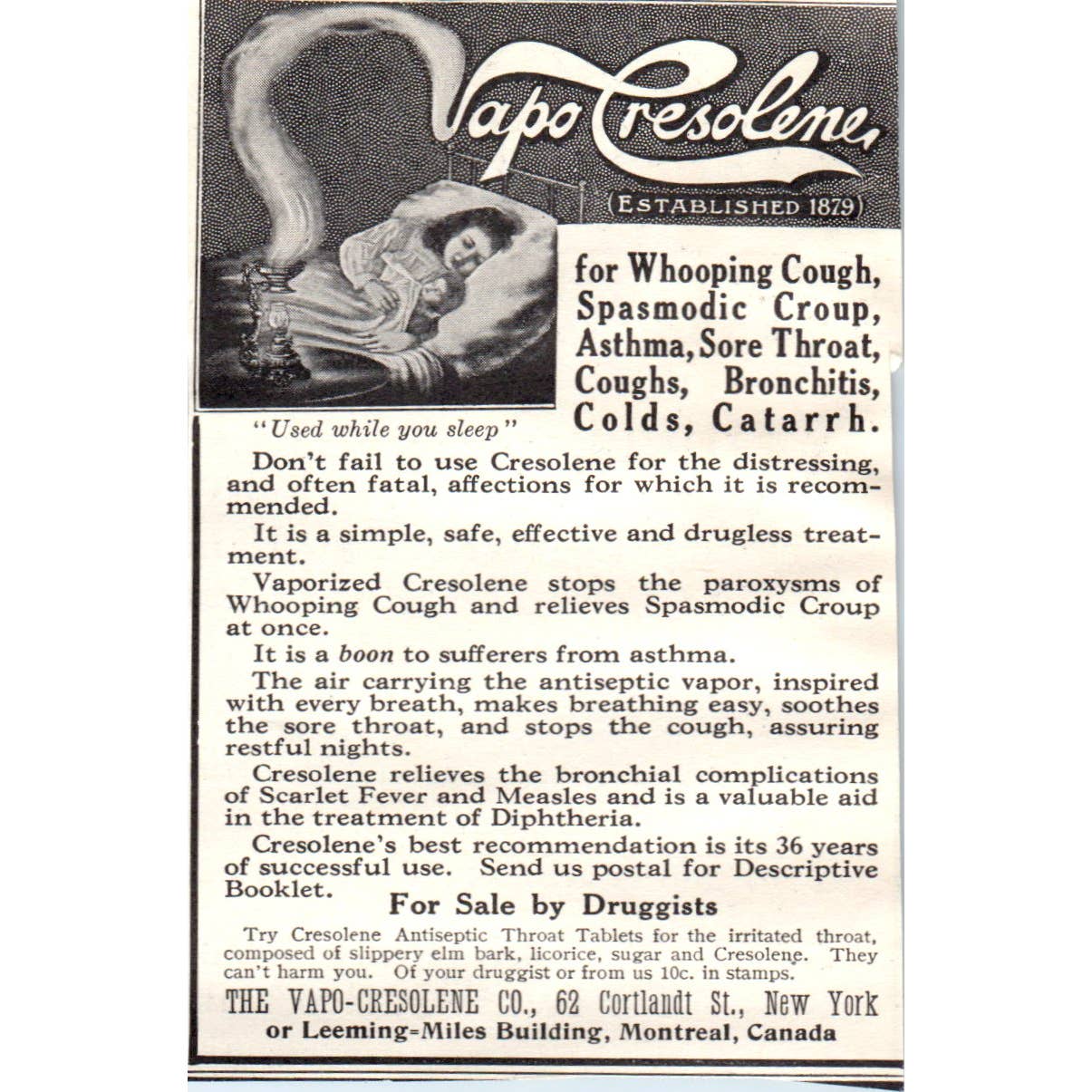 c1920 Harper's Magazine Ad - Vapo Cresolene Cough Treatment Montreal CA EA3-4