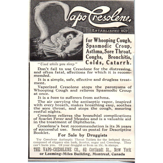 c1920 Harper's Magazine Ad - Vapo Cresolene Cough Treatment Montreal CA EA3-4