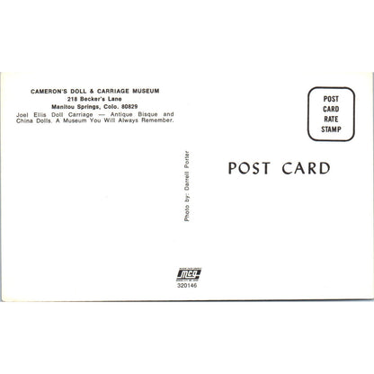 Cameron's Doll & Carriage Museum Joel Ellis Doll Carriage Original Postcard PB10