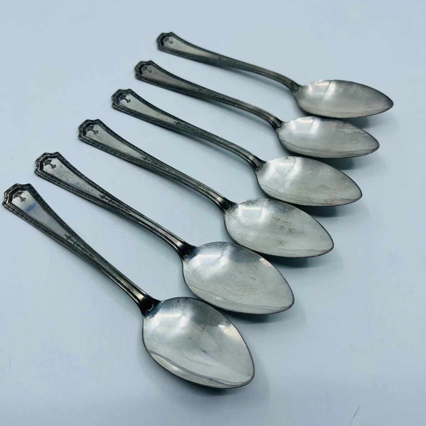 Art Deco EPNS Tassel Scroll Silverplate Teaspoon Set of 6 SB7-6