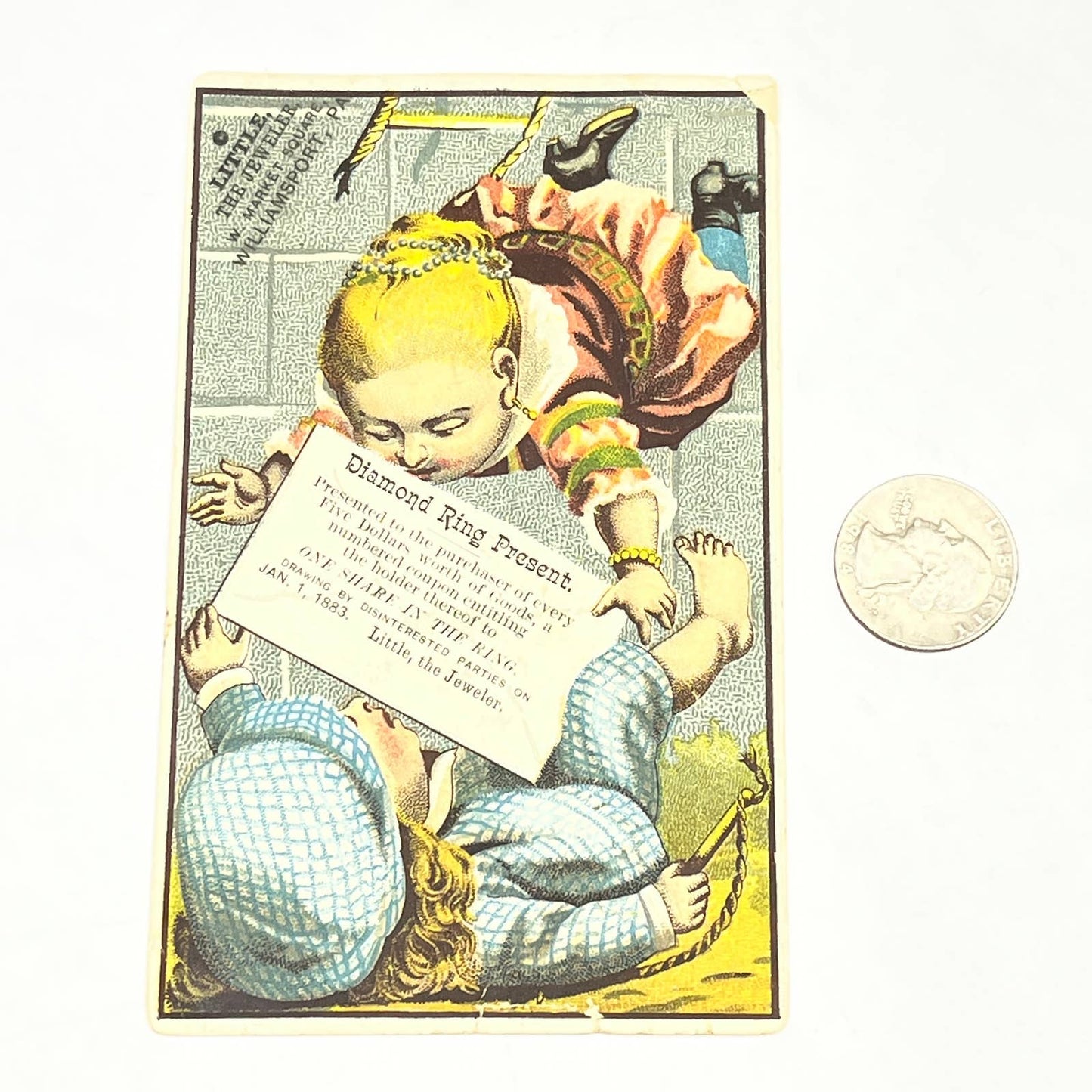 Original 1880s Victorian Trade Card Little The Jeweler Williamsport PA AB6