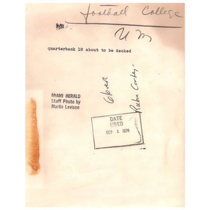 1974 Press Photo Football NCAA Miami Rubin Carter Sacks QB Frank Glover 6x8" AD3