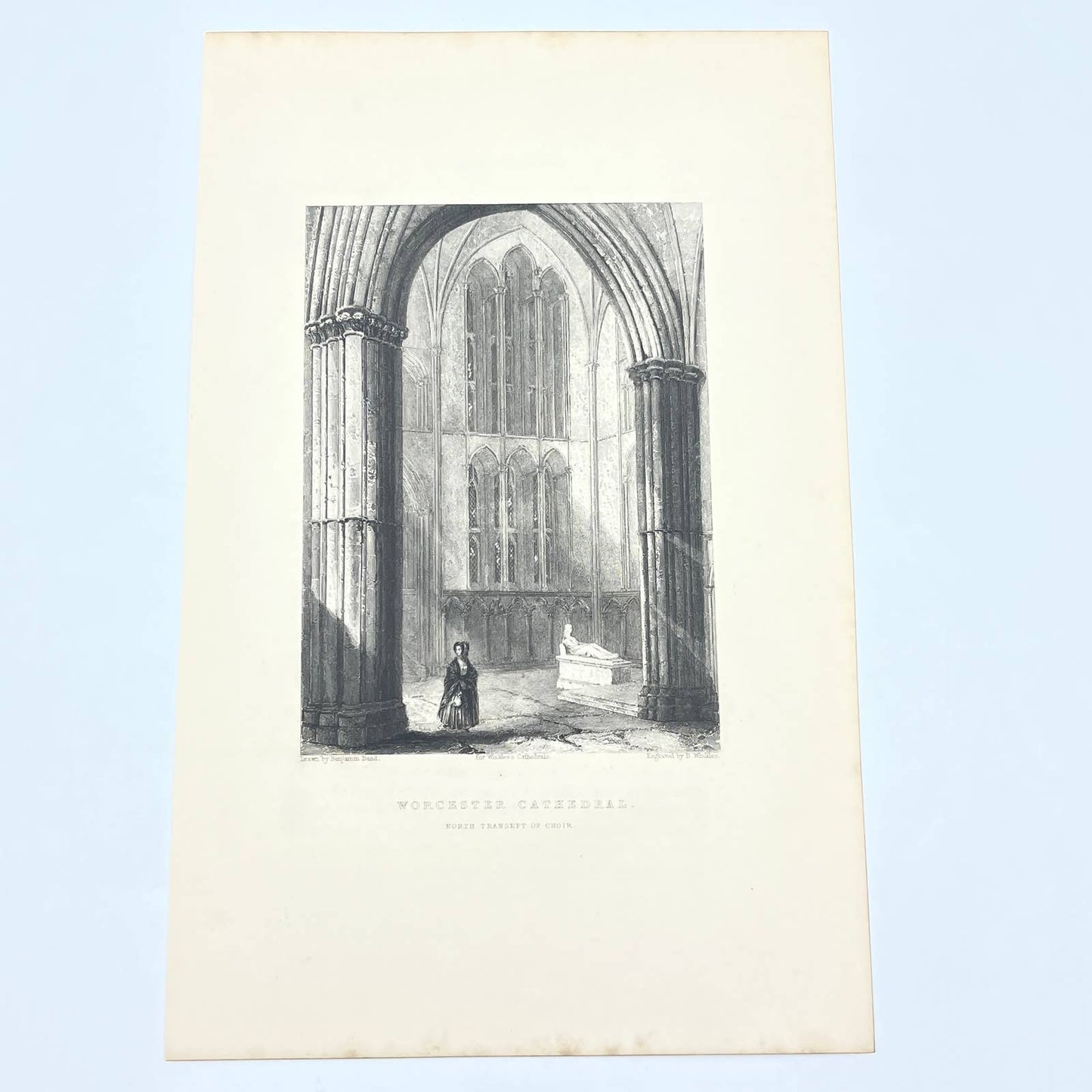 1842 Original Art Engraving Worcester Cathedral - North Transept of Choir AC6