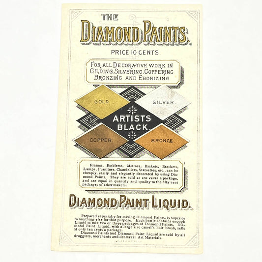 Original 1880s Victorian Trade Card Diamond Paints Diamond Paint Liquid AB6