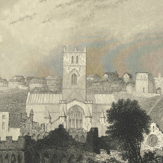 1842 Art Engraving St. David's Cathedral - From the Ancient Bishop's Palace AC6