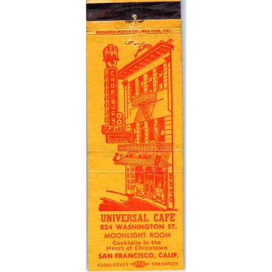 Universal Cafe Moonlight Room San Francisco Advertising Matchbook Cover MM9-2