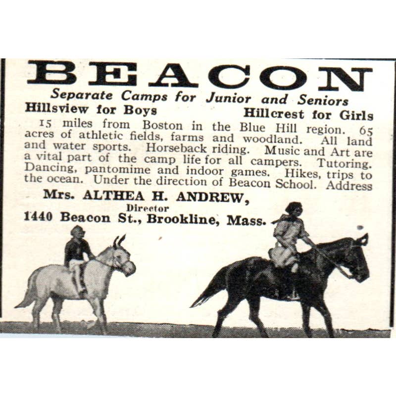 Beacon Camps Althea H. Andrew Brookline Mass - 1921 Original Ad TJ7-S8