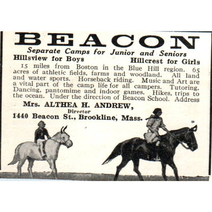 Beacon Camps Althea H. Andrew Brookline Mass - 1921 Original Ad TJ7-S8