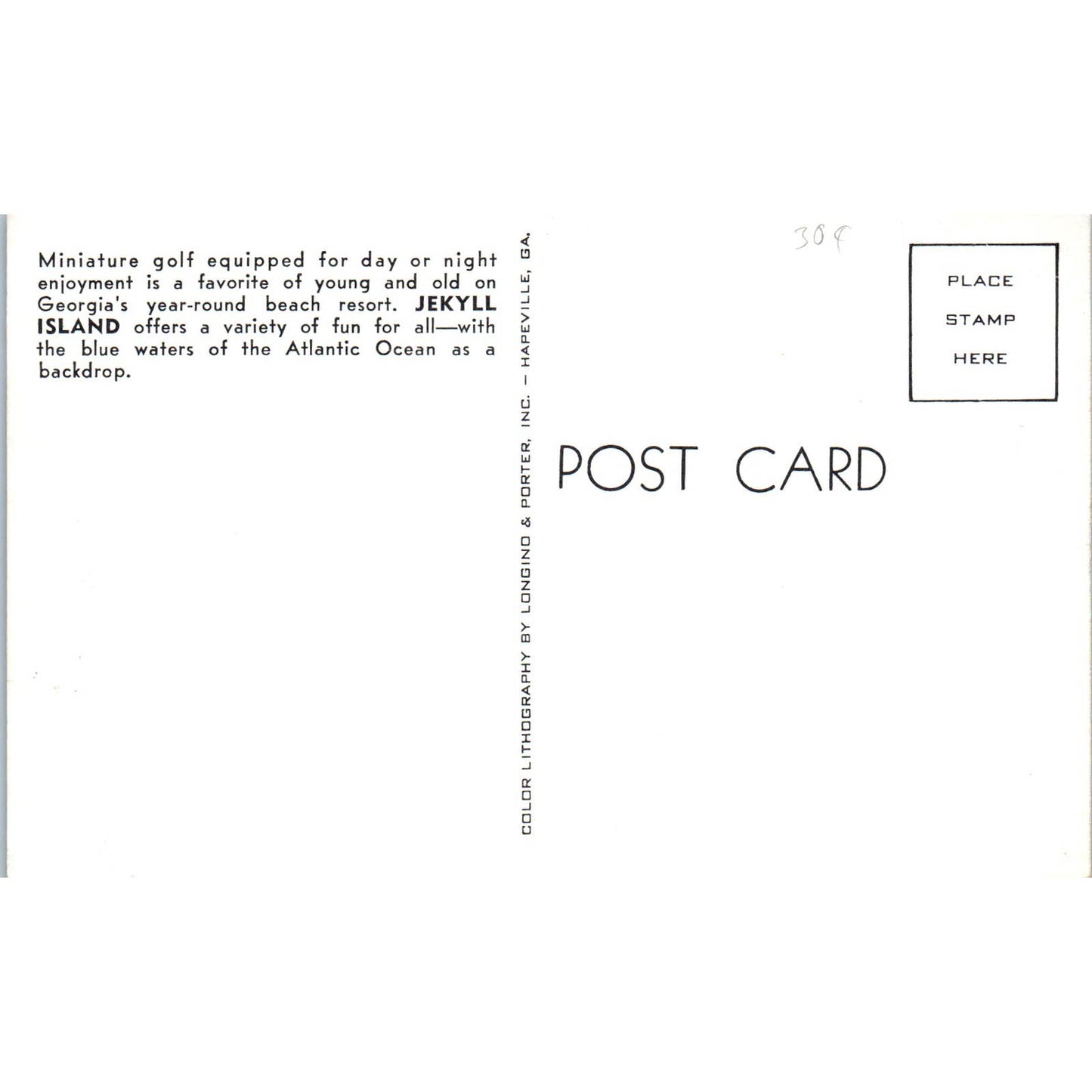 Jekyll Island Miniature Golf Course Georgia 1960s Original Postcard TK1-23