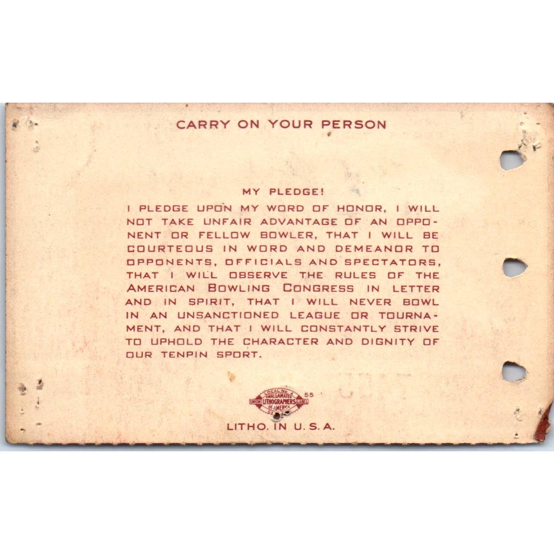 1949 American Bowling Congress Milwaukee Membership Card Eagles 825 SE5-23