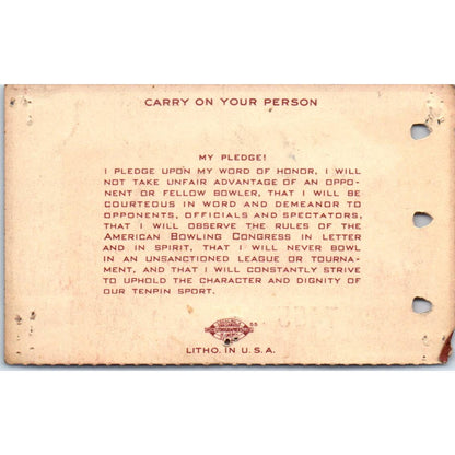 1949 American Bowling Congress Milwaukee Membership Card Eagles 825 SE5-23