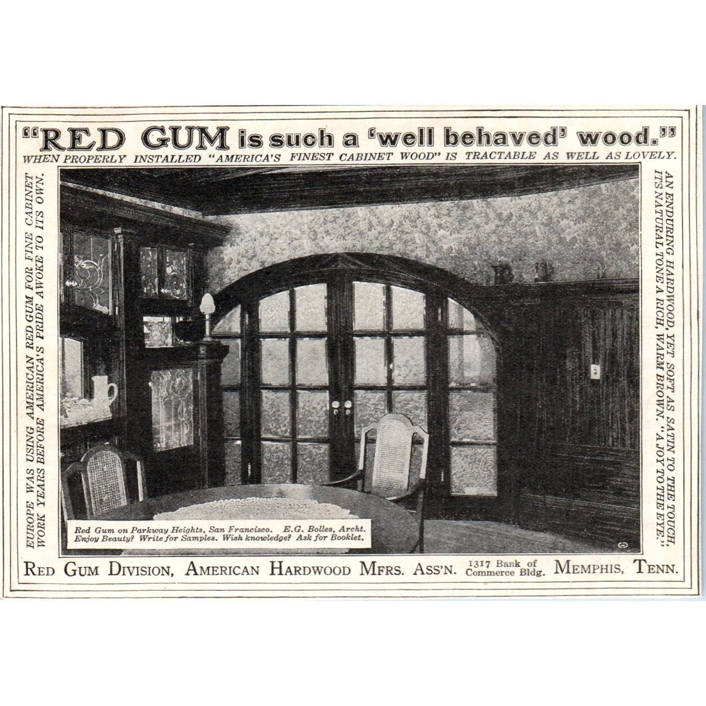 c1920 Harper's Magazine Ad -  Red Gum Cabinet Wood Memphis TN TF6-1