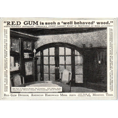 c1920 Harper's Magazine Ad -  Red Gum Cabinet Wood Memphis TN TF6-1