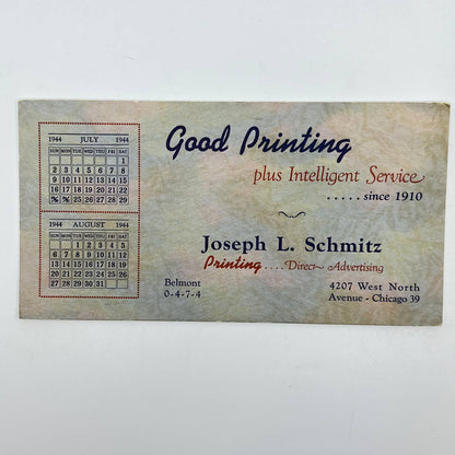 1940s Blotter Card Gray Calendar Joseph L. Schmitz Printing Chicago IL SC9