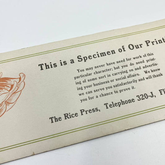 1910s Blotter Card The Rice Press Pink Flower Flint MI SC8