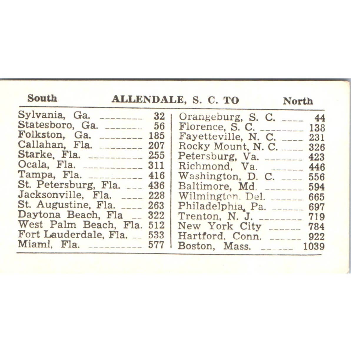 Vintage Business Card Crescent Restaurant and Motel Allendale South Carolina SE5