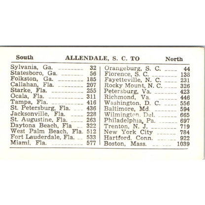 Vintage Business Card Crescent Restaurant and Motel Allendale South Carolina SE5