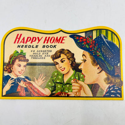 VTG Happy Home Needle Book in Original Paper Sleeve Set With Threader C9