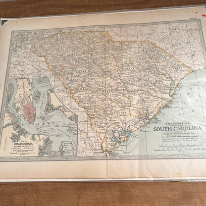 Antique 1897 The Century Atlas Map of SOUTH CAROLINA Engraved 12.5 x 17” FL5