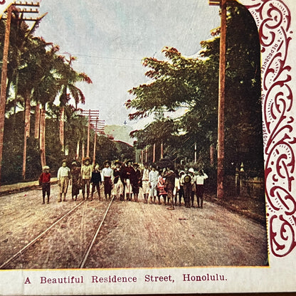 Beautiful Residential Street Honolulu Hawaii Color Antique Stereoview H2-6