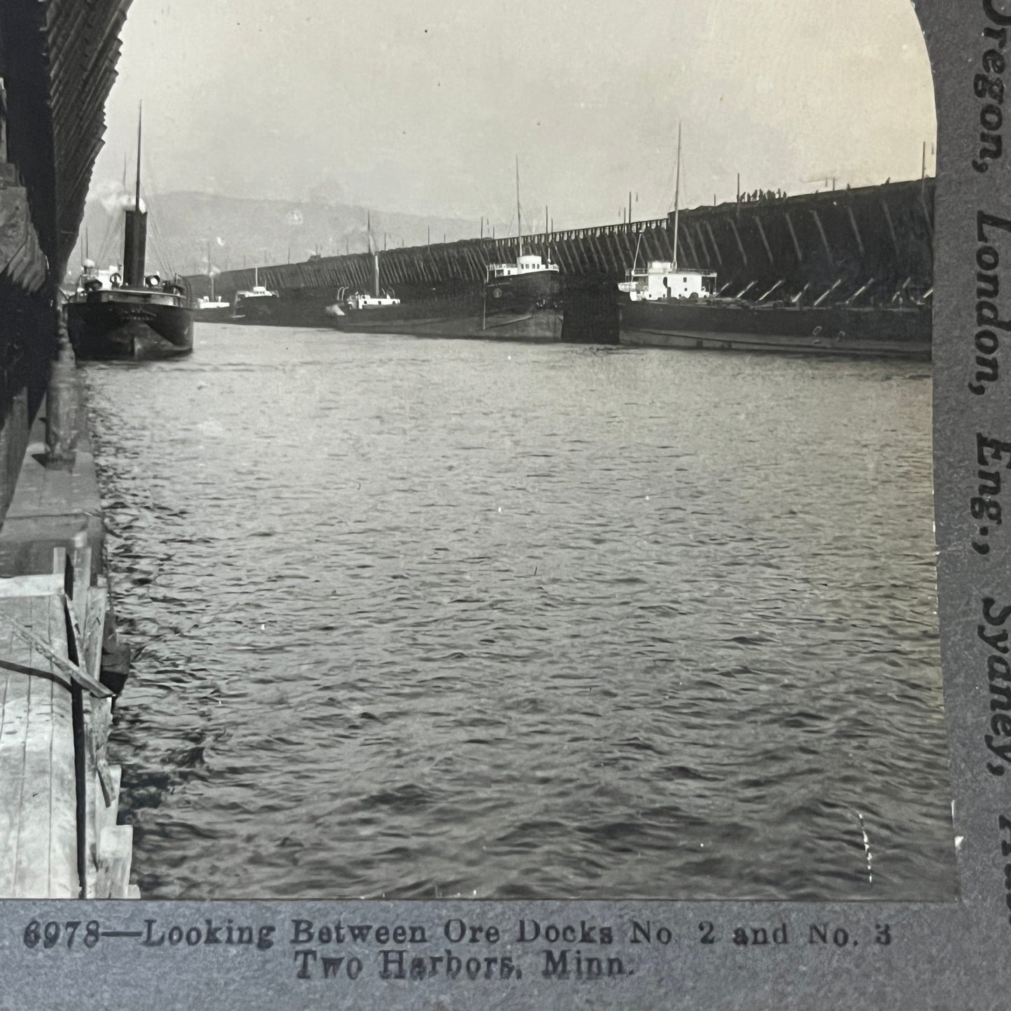 Looking Between Ore Docks 2 & 3 Two Harbors MN Antique Stereoview Card H2-2