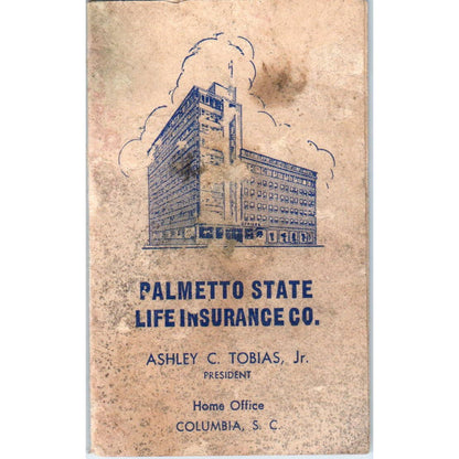 Antique Business Card Palmetto State Life Ashley C. Tobias Columbia SC SE5