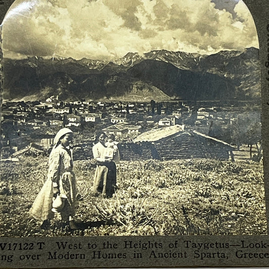 Stereoview Card Heights of Taygetus - Modern Homes in Ancient Sparta Greece H3-2