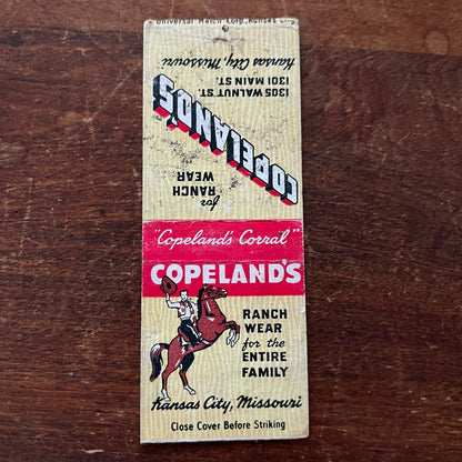 Copeland's Ranch Wear Kansas City MO Advertising Matchbook Cover SA9-M13