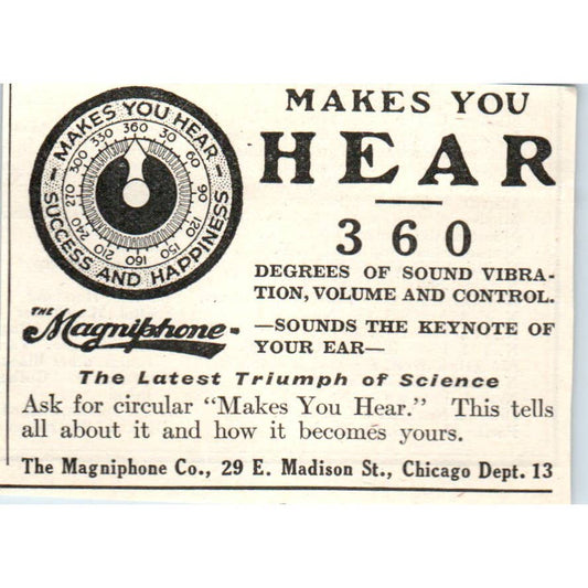 The Magniphone Hearing Aid Magniphone Co. Chicago - 1903 Original Ad TJ7-L